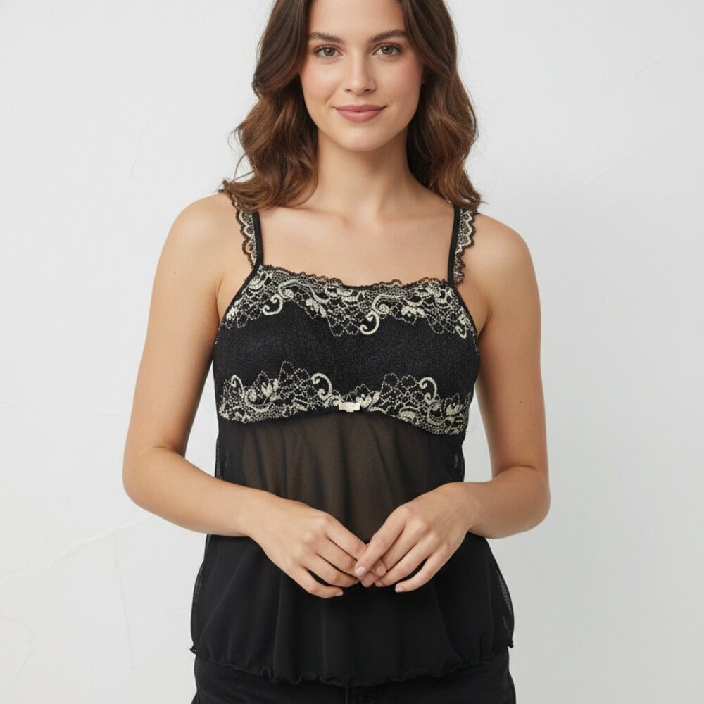 Gilligan & Omalley Tank Babydoll Y2K Fairy Grunge Mesh Lace Sheer M
